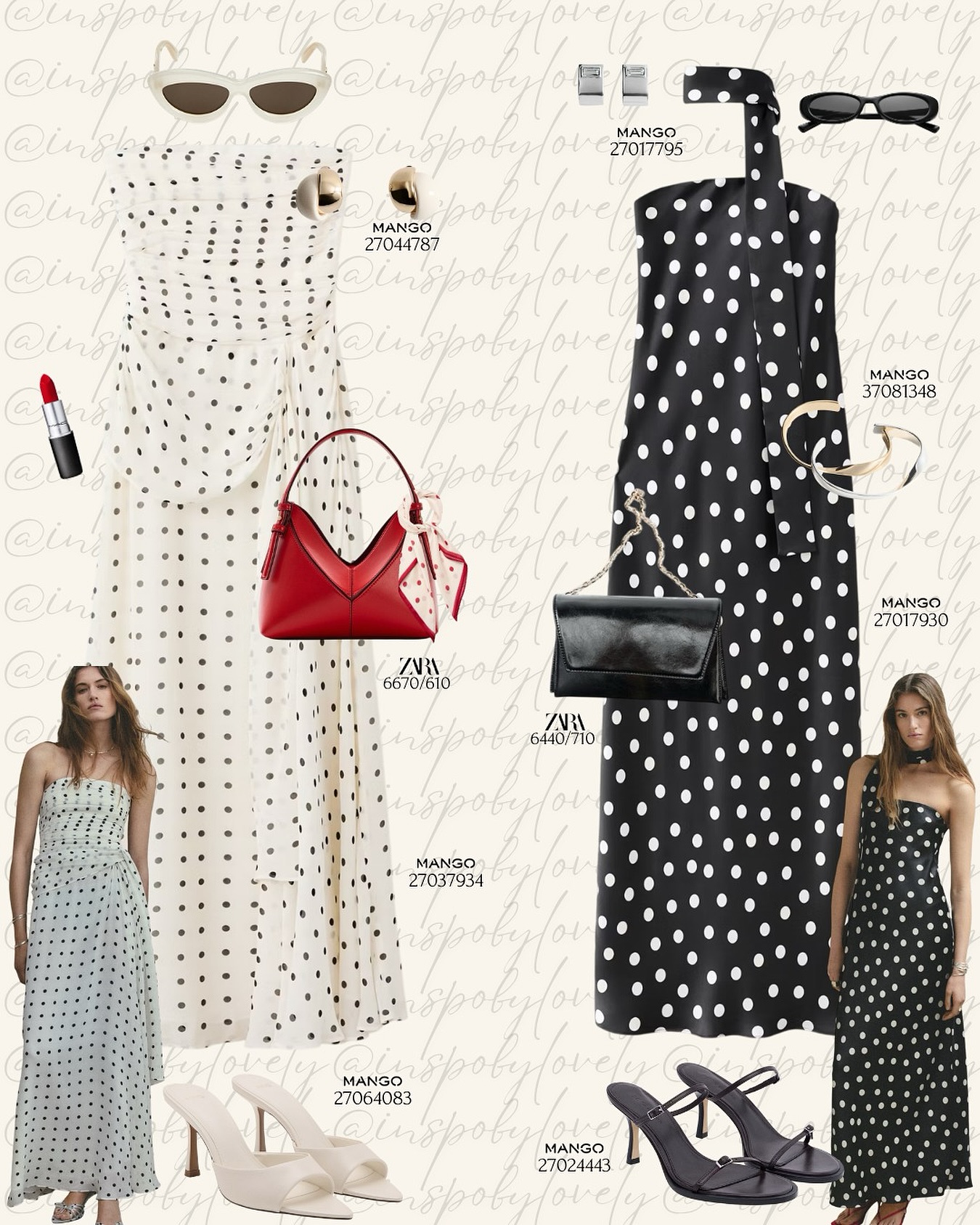 White or Black Polka Dots? Two Evening Dress Directions That Both Work Beautifully